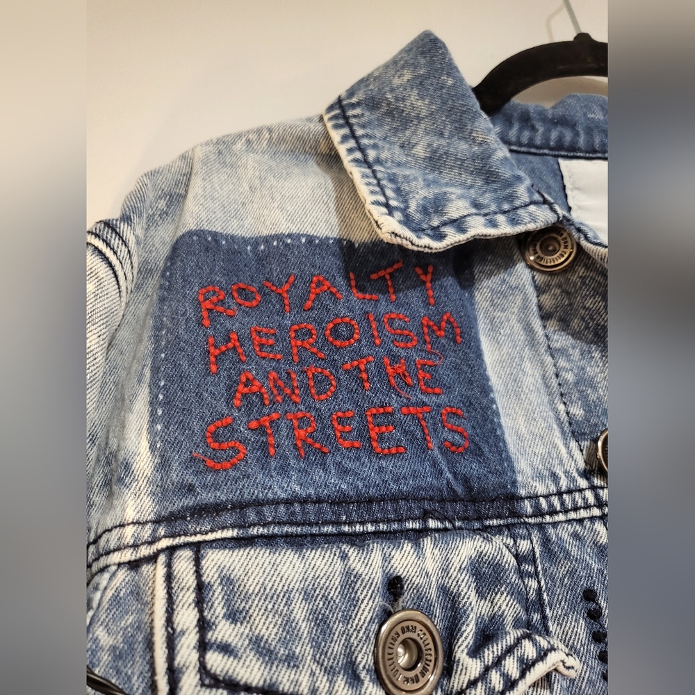 DNM Collection Medium Distressed Embroidered Reworked Denim Jacket - Picture 6 of 16